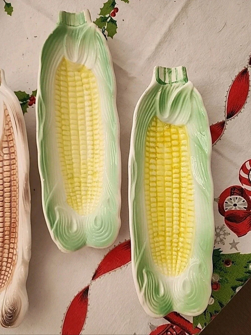 Vintage 1950s Corn on the Cob Dishes Ceramic Holders Set of Four
